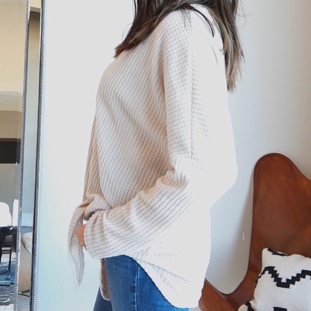 Tie front oatmeal top S • L - Picture 2 of 6